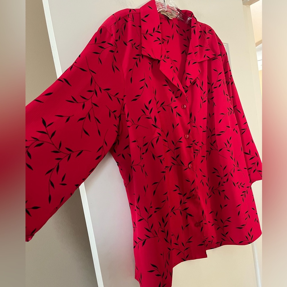 Notations Red Leaf Print Button Down Blouse Women’s Size 3X - Picture 10 of 16